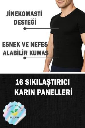 Erkek Korse Atlet Göğüs Jinekomasti ve Göbek Toparlayıcı Karın Sıkılaştırıcı Fit Görünüm Kısa Kollu