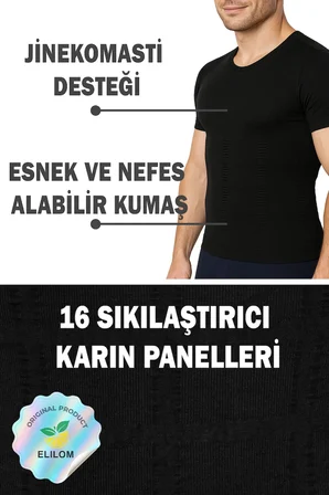 Erkek Korse Atlet Göğüs Jinekomasti ve Göbek Toparlayıcı Karın Sıkılaştırıcı Fit Görünüm Kısa Kollu