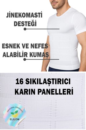 Erkek Korse Atlet Göğüs Jinekomasti ve Göbek Toparlayıcı Karın Sıkılaştırıcı Fit Görünüm Kısa Kollu