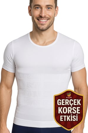 Erkek Korse Atlet Göğüs Jinekomasti ve Göbek Toparlayıcı Karın Sıkılaştırıcı Fit Görünüm Kısa Kollu