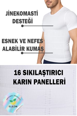 Erkek Korse Atlet Göğüs Jinekomasti ve Göbek Toparlayıcı Karın Sıkılaştırıcı Fit Görünüm Kısa Kollu
