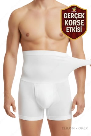 Korse Boxer Bel, Göbek, Karın Toparlayıcı ve Sıkılaştırıcı Yüksek Bel Korseli Bokser, Beyaz - Opex