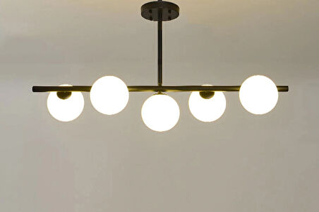 AYÇA SIRALI BEŞLİ BEYAZ CAMLI SİYAH KASALI AVİZE