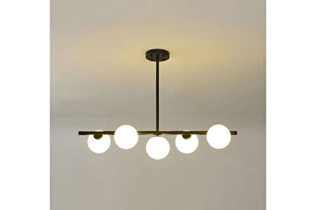 AYÇA SIRALI BEŞLİ BEYAZ CAMLI SİYAH KASALI AVİZE