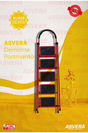 Elmas Serisi Carnaval 5’li Ev Tipi Katlanır Merdiven – Kırmızı, Kaymaz, Hafif, Dayanıklı