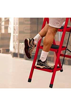 Elmas Serisi Carnaval 5’li Ev Tipi Katlanır Merdiven – Kırmızı, Kaymaz, Hafif, Dayanıklı