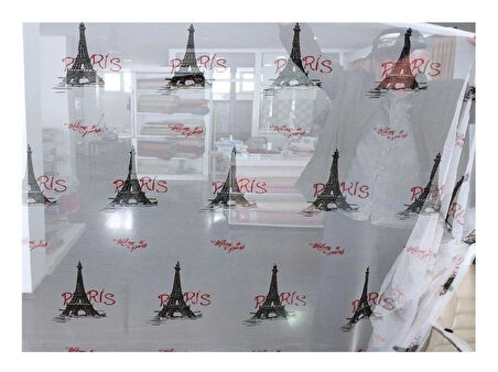 Taç tül perde-Paris motifli