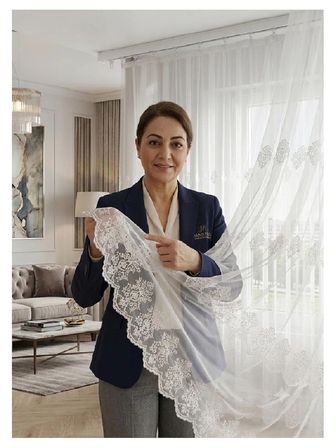 Taç Brode Tül Perde Ekru 160x270 cm 1/2 Seyrek Pileli