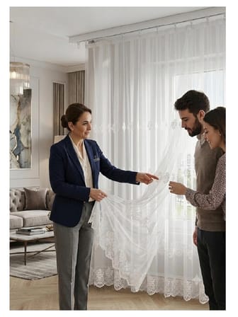 Taç Brode Tül Perde Ekru 160x270 cm 1/2 Seyrek Pileli