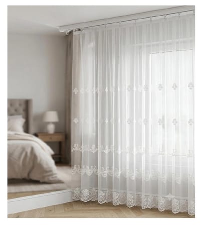 Taç Brode Tül Perde Ekru 160x270 cm 1/2 Seyrek Pileli