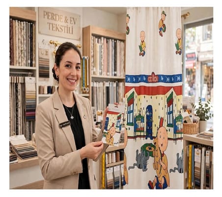 Taç Lisanslı Çizgi Kahraman Caillou Tül Perde: Çocuk Odaları Için- 1/2 (Seyrek) Pile