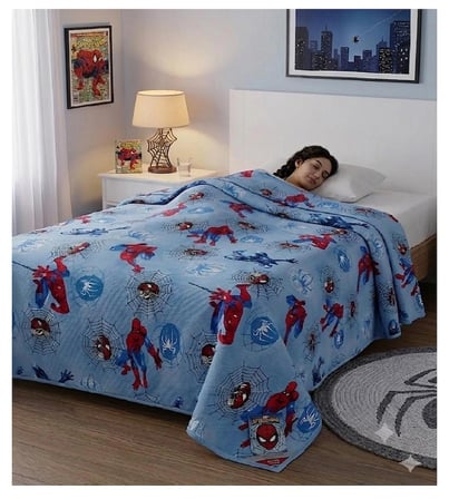 Klas Tek Kişilik Kapitone Pike Takımı Pamuklu 140x215 cm Mavi Örümcek Adam