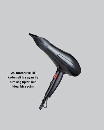 Profesyonel 2200W Fön Makinesi – AC Motorlu Hızlı Kurutma Hafif Tasarım