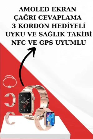 Wireless Şarjlı Pembe Akıllı Saat ve Kablosuz Bluetooth Kulaklık Dokunmatik Kon
