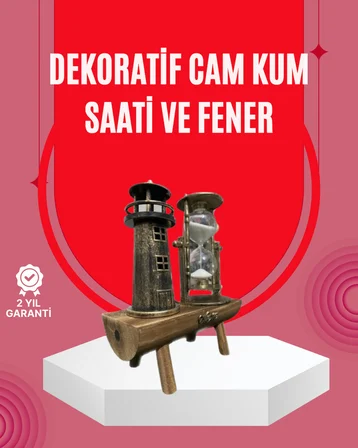 Ahşap Gövdeli Deniz Feneri Formlu Kum Saati – 15x20 cm Masa Dekoru