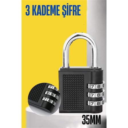 HSNET Şifreli Asma Kilit 3 Kademe 35 mm