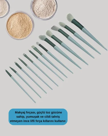 Taşınabilir Ergonomik Yapılı 13 Adet Fiber Kıllı Yüz ve Göz Makyaj Fırças?