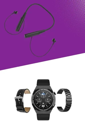 Alarm ve Titreşim Özellikli Akıllı Saat ve Mikrofonlu Kablolu Bluetooth Kulaklı