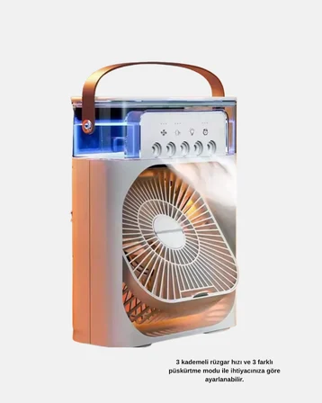 3’ü 1 arada mini klima fan usb şarjlı 7 renk gece lambalı ve nemlendirici