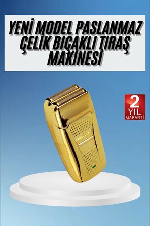 Sakal Kesme Tıraş Makinesi Paslanmaz Çelik Gold Şarjlı