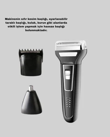 İnsua Erkek Bakım Seti – 3 Başlıklı Şarjlı Tıraş Makinesi 60 Dakika Kablo
