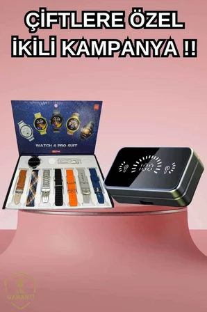 Powerbank Aynalı Bluetooth Kulaklık Ve Akıllı Saat Seti ANC Özelliği Dokunamat