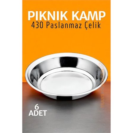 HSNET Paslanmaz Çelik Tabak Seti Kamp Piknik Tabağı 6 ADET