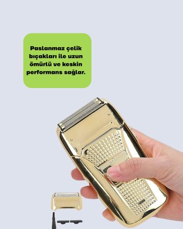 Erkek Saç Sakal Tıraş Makinesi Kablolu Altın Renk Dayanıklı