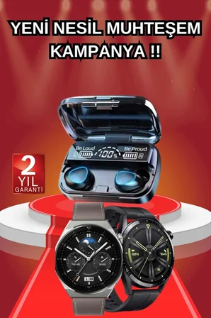 İkili Set Akıllı Saat Ve Bluetooth Kulaklık Kablosuz Uzun Pil Ömrü Spor Modlar