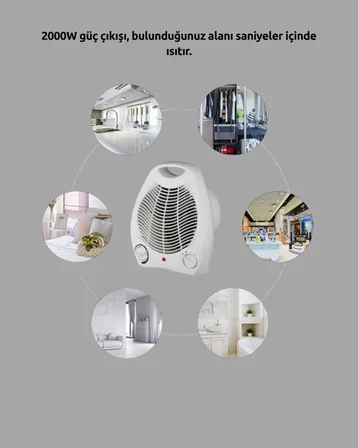 Mini Elektrikli Isıtıcı 2000W – Termostatlı Fanlı Isıtma Taşınabilir Tasar