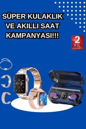 Kadınlar İçin 3 Kordonlu Akıllı Saat ve Dijital Göstergeli Powerbankli Bluetoo