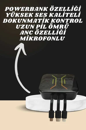 Powerbank Kulaklık ve 7 Kordonlu Akıllı Saat Çoklu Şarj Girişi Bluetooth Bağl