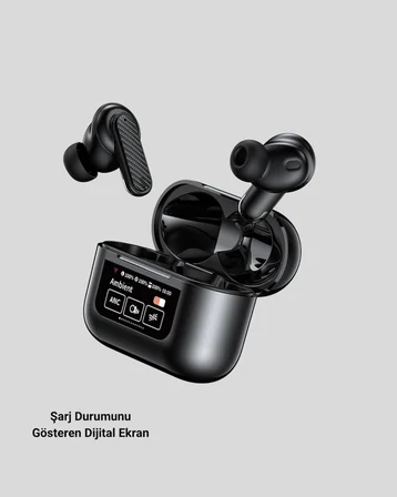 Bluetooth 5.3 ANC Kablosuz Kulaklık – Dokunmatik Kontrol Dijital Ekran ve Uzun Pi