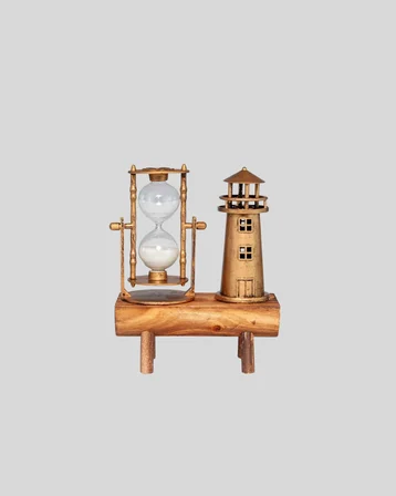 Deniz Feneri Tasarımlı Ahşap Kum Saati – Retro Masa Aksesuarı