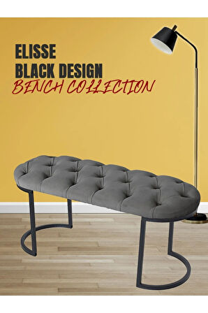 Elisse Gri Puf Metal Ayaklı Kapitoneli Model Oval Bench