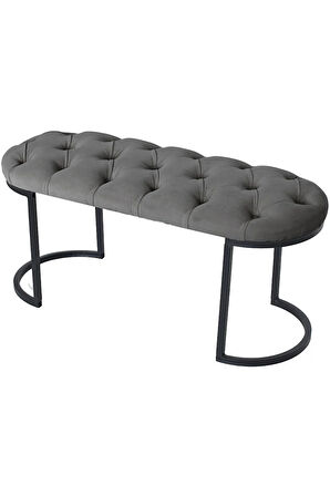 Elisse Gri Puf Metal Ayaklı Kapitoneli Model Oval Bench
