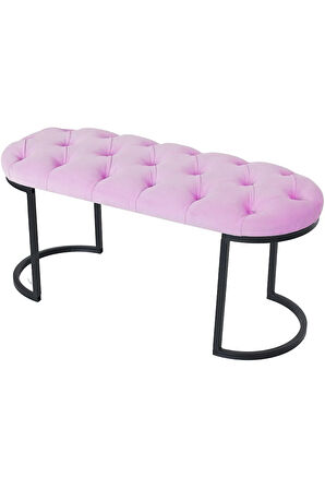 Elisse Pembe Puf Metal Ayaklı Kapitoneli Model Oval Bench