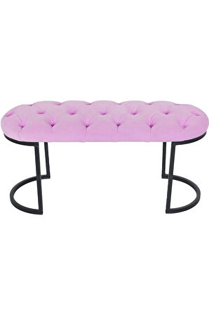 Elisse Pembe Puf Metal Ayaklı Kapitoneli Model Oval Bench