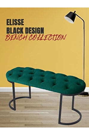 Elisse Yeşil Puf Metal Ayaklı Kapitoneli Model Oval Bench