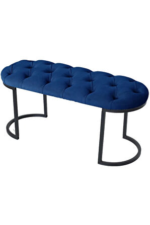 Elisse Mavi Puf Metal Ayaklı Kapitoneli Model Oval Bench