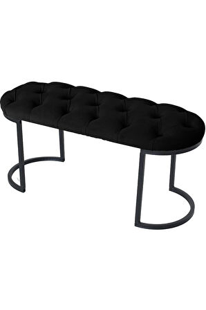 Elisse Siyah Puf Metal Ayaklı Kapitoneli Model Oval Bench