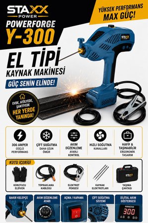 Y-300 El Tipi Kaynak Makinesi 300 Amper Çift Soğutma Dijital Akım Ayarlı Taşınabilir Kaynak Seti