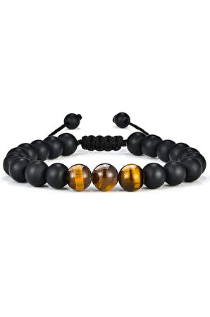 Sertifikalı Doğal Kaplan Gözü Oniks Taşı Doğal Taş Bileklik Seti Doğal Renk 