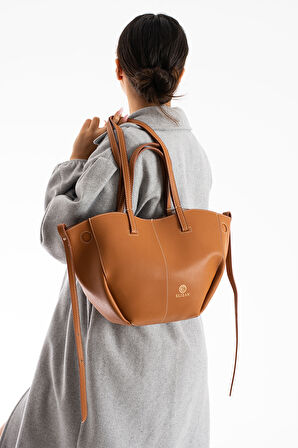 Elizan Kısa ve Uzun Askılı Cüzdanlı Açık Taba Omuz Çantası