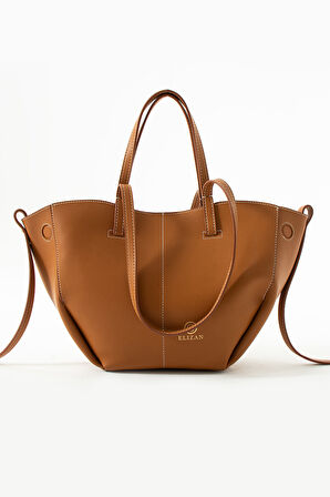 Elizan Kısa ve Uzun Askılı Cüzdanlı Açık Taba Omuz Çantası