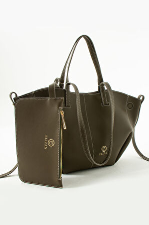 Elizan Kısa ve Uzun Askılı Cüzdanlı Haki Omuz Çantası