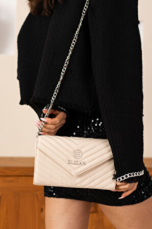 Elizan Zincirli V Desen Modern Siyah Çapraz Kadın Çantası 