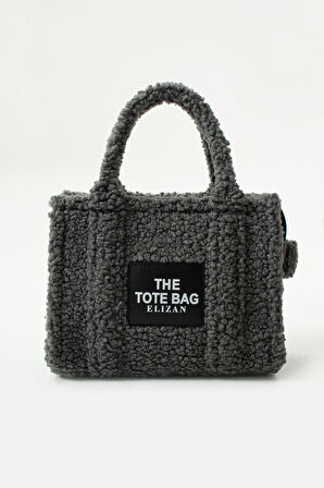 Elizan Kolon Askılı The Tote Modern Gri Peluş Kadın Çantası