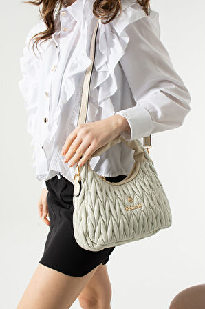 Elizan Nakışlı Modern Tasarım Beyaz Simli Çapraz Kadın Çantası