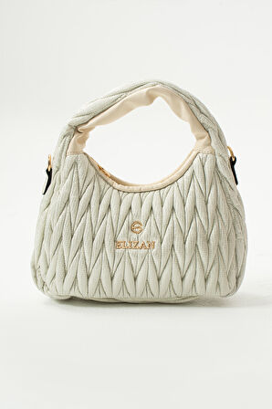 Elizan Nakışlı Modern Tasarım Beyaz Simli Çapraz Kadın Çantası